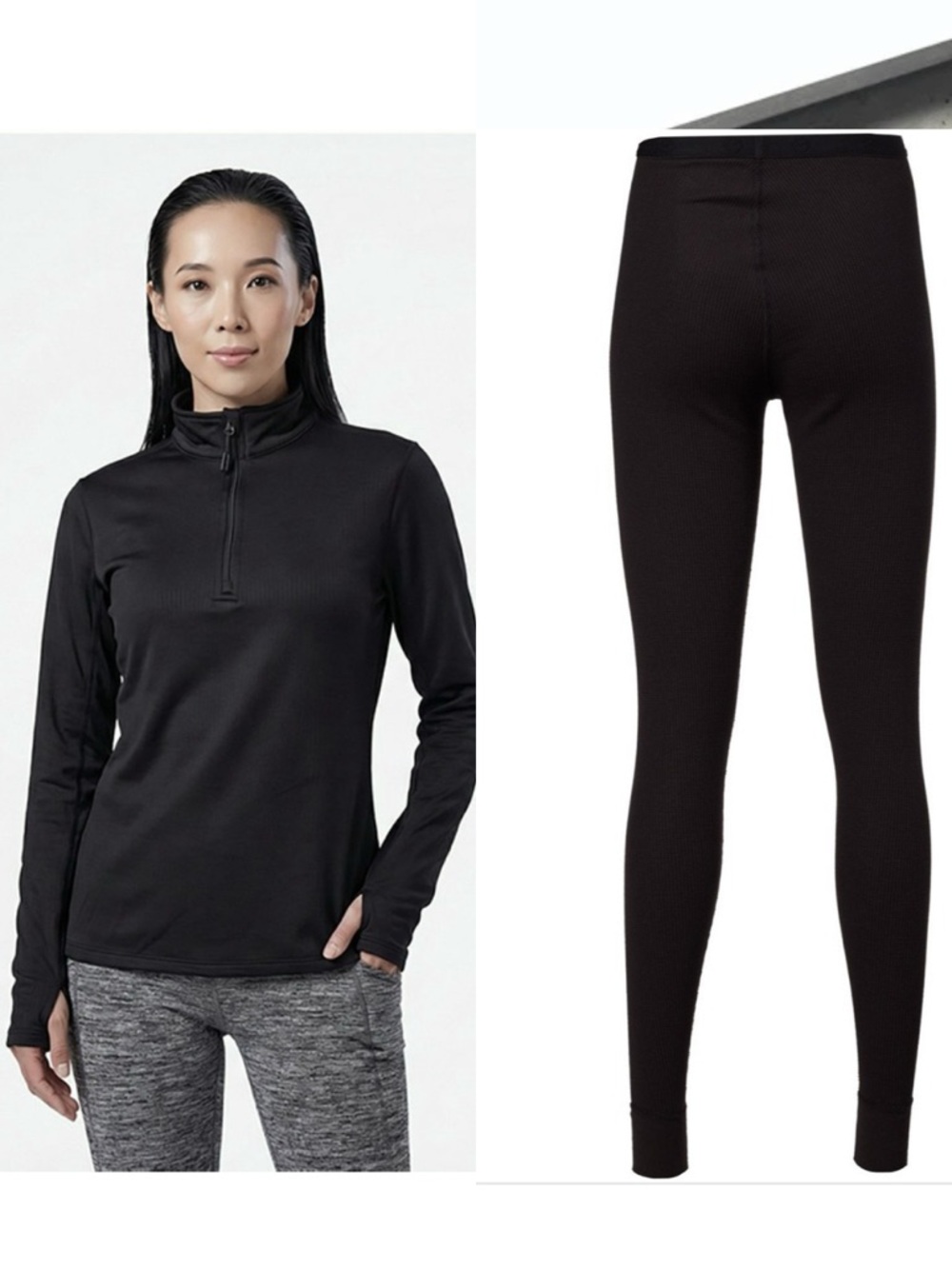 Magellan Outdoors Black Women's Thermal Grid and waffle baselayer pants